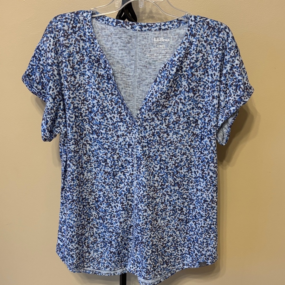L.L. Bean Women's Short Sleeve Blue Speckled Tee large